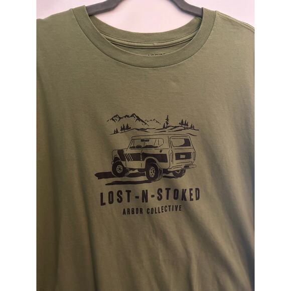Arbor Collective Mens Tee Shirt Bronco Green Lost n Stoked Organic Cotton XXL - Picture 2 of 4